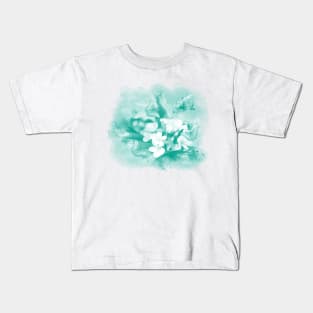 Butterflies and tropical flowers in stunning teal colour Kids T-Shirt